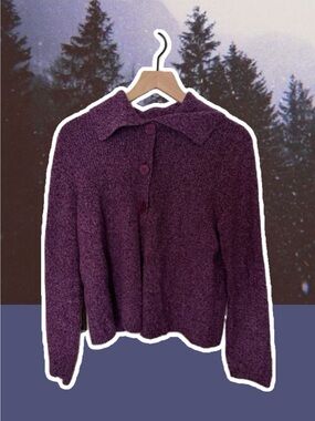Vintage Cotton Purple Cardigan with Collar